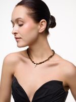 Колье "Elegant cross brown" Gold