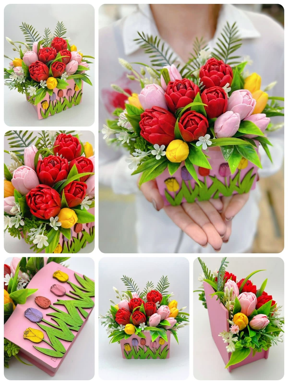 Букет из мыла "Море тюльпанов, розовый бокс"