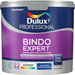 Краска глубокоматовая для стен и потолков DULUX BINDO EXPERT, особо густая, белая