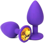 Фиолетовая анальная пробка с оранжевым стразом - 6,8 см. (Цвет: оранжевый)