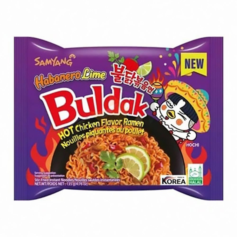 🇰🇷 Острая корейская лапша быстрого приготовления Samyang Buldak Habanero Lime Hot Chicken Flavor Ramen со вкусом перца хабанеро и лайма, 135 г