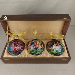 Набор из 3-х ёлочных шаров "Сказки" с росписью Палех