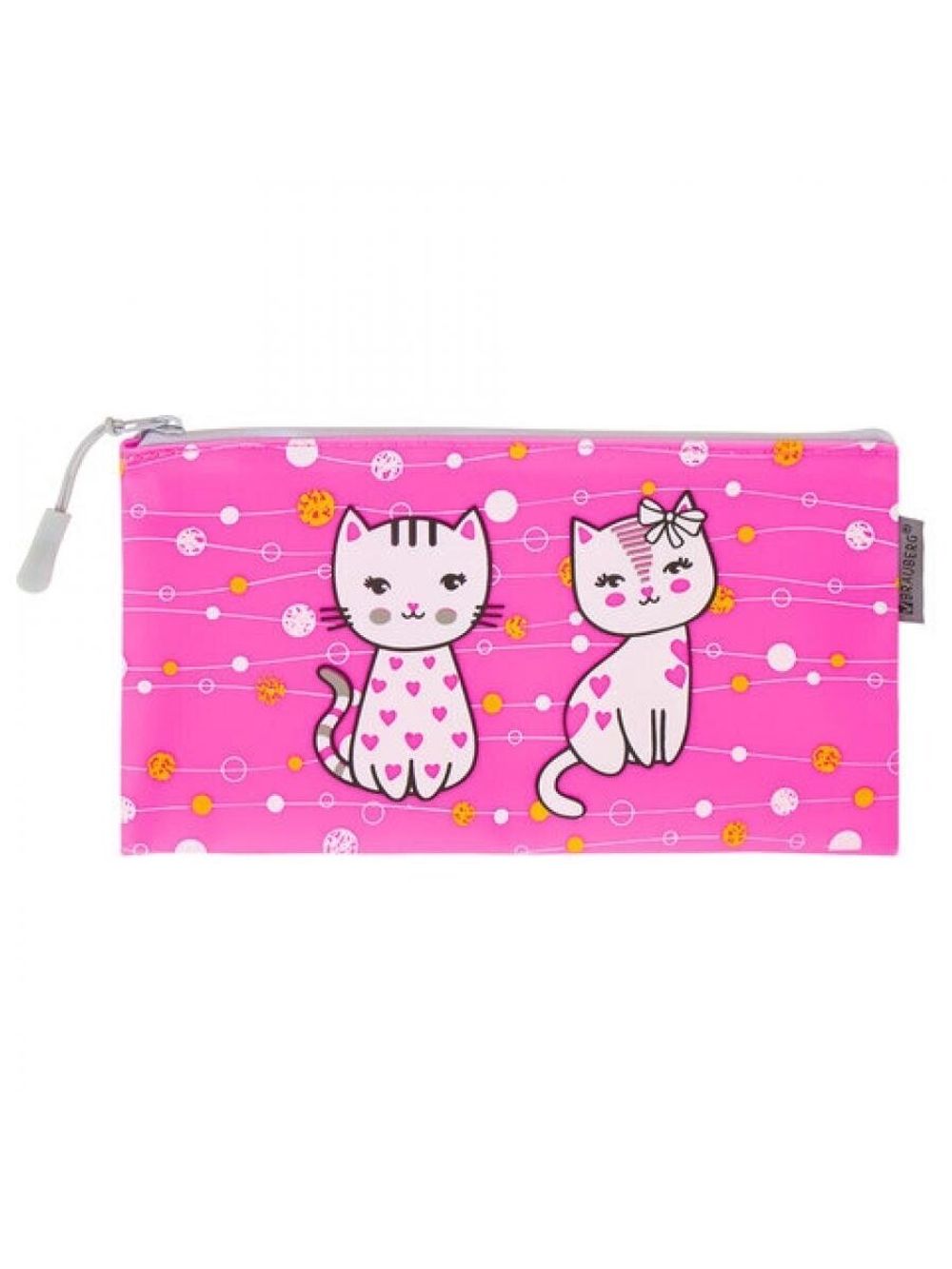 Пенал-конверт BRAUBERG, мягкий, водонепроницаемая молния, формат А6, "Kittens", 22х12 см, 229258