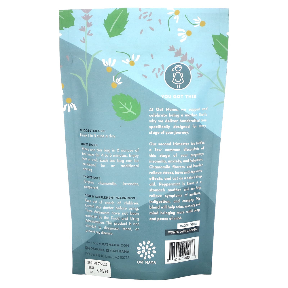 Oat Mama, Calm Tea, чай с ромашкой и лавандой, без кофеина, 14 чайных пакетиков, 32 г