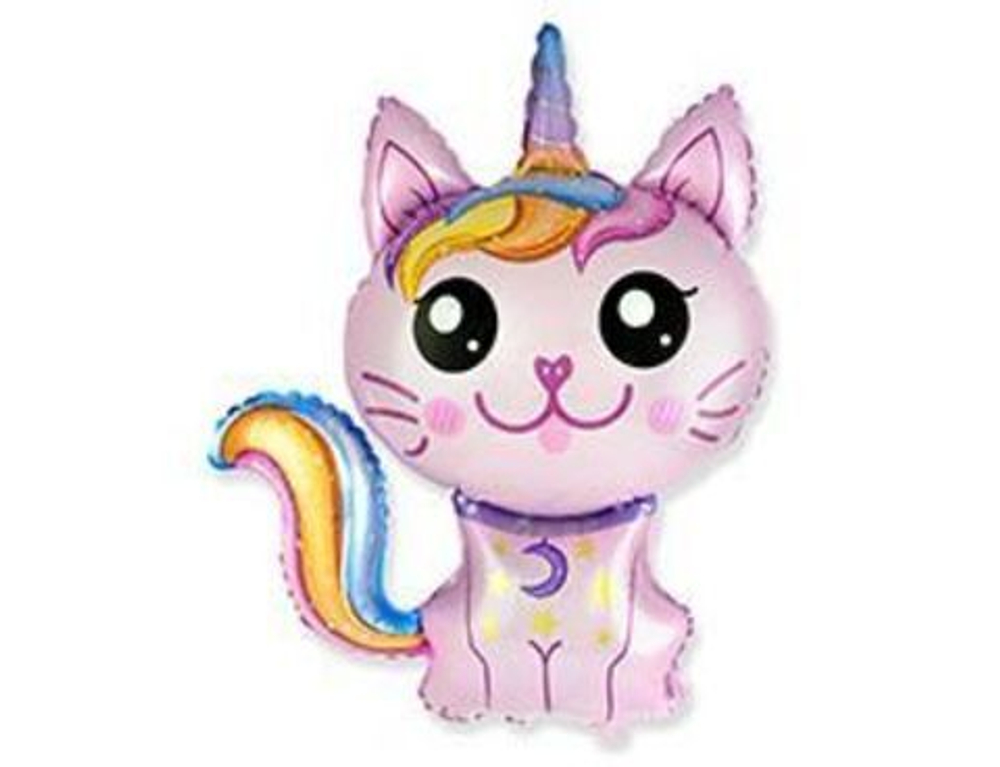 F Фигура, Кошка-единорог (фуксия), 35"/89 см(надутый гелием)
