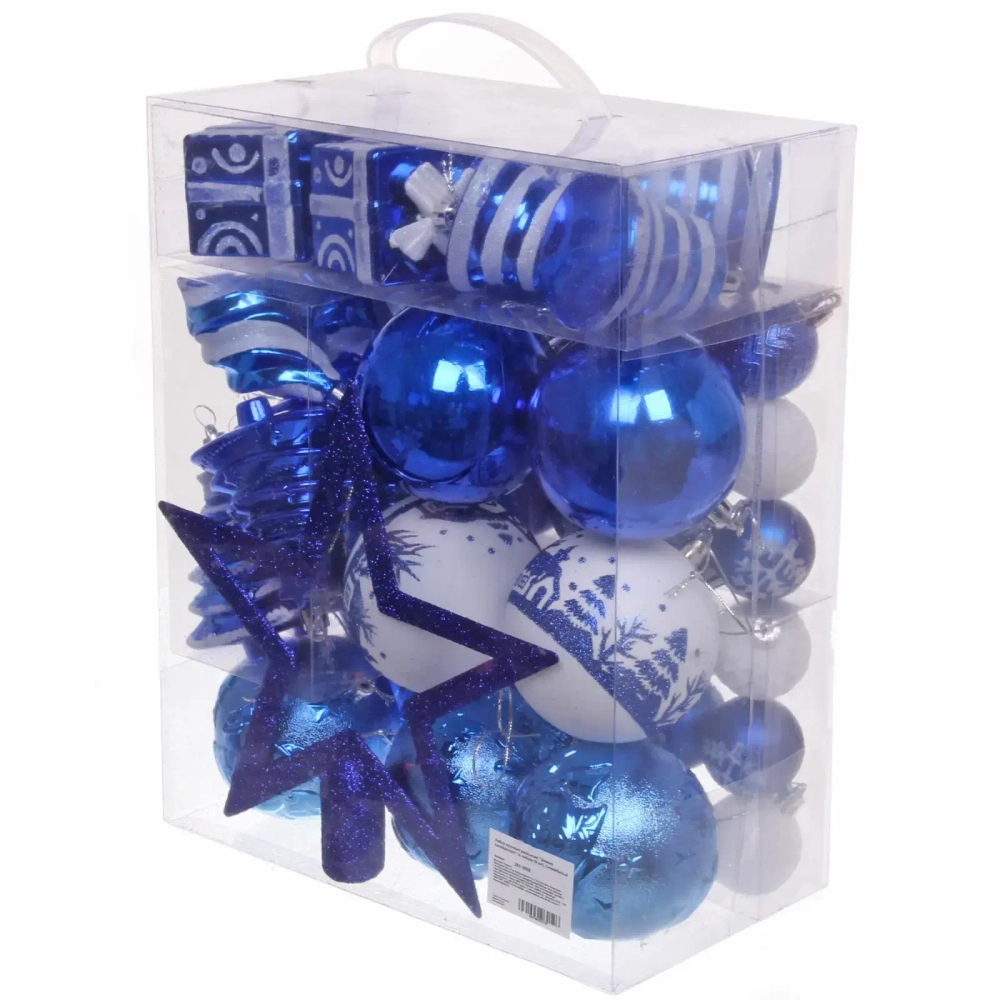 Набор елочных украшений «Зимний калейдоскоп» (в наборе 53 шт), Синий/Белый