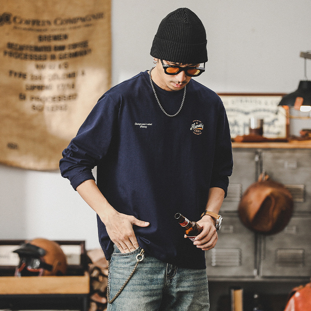 Футболка с принтом и длинным рукавом Американская ретро 260 г, свободного кроя,