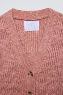 ZARA КАРДИГАН С ПУГОВИЦАМИ, РОЗОВАТЫЙ