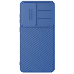 Чехол синего цвета с защитной шторкой для камеры от Nillkin на Samsung Galaxy S25, серия CamShield Pro Case
