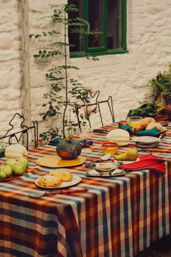 ZARA HOME СКАТЕРТЬ В КЛЕТКУ ИЗ СМЕСИ ХЛОПКА И ЛЬНА,  ГОРЧИЧНЫЙ