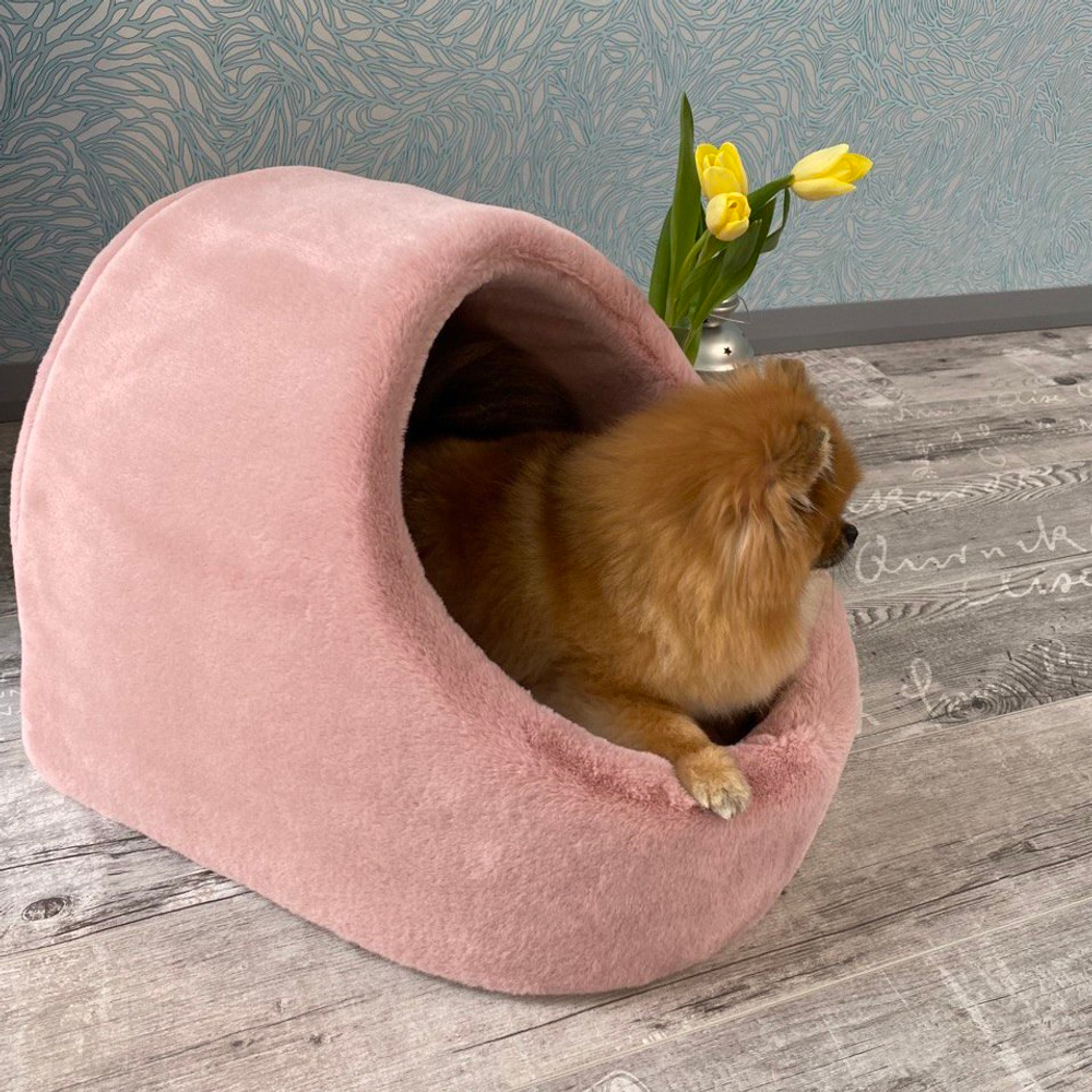 8207 MD Домик-норка для собак малых пород/кошек PREMIUM, пыльно-розовый "Furry MINK House" (М)