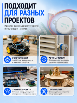 Шаговый мотор 28BYJ-48 5V с драйвером ULN2003, комплект для Arduino и DIY