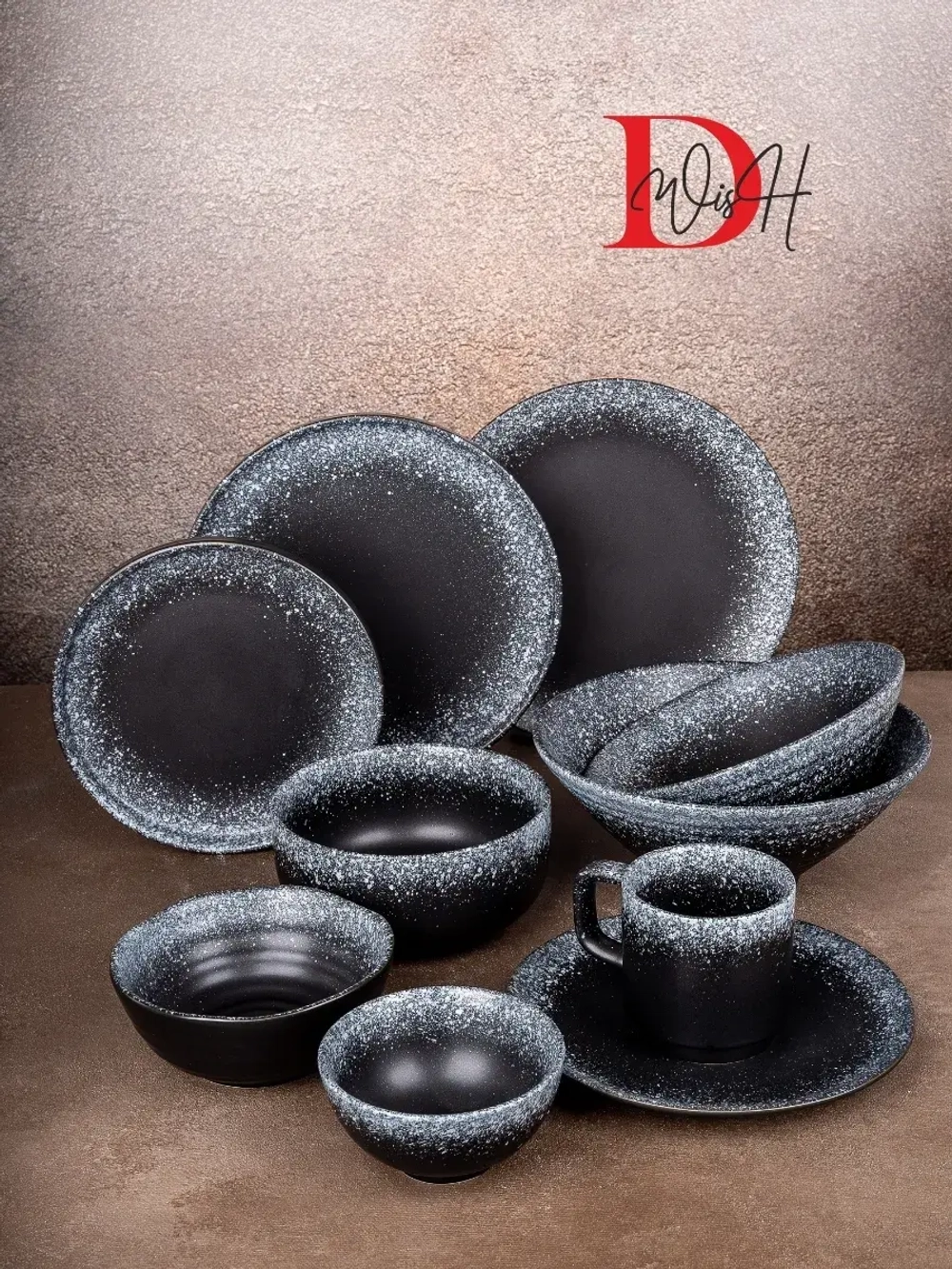 Набор посуды 2 тарелки 11,5 см пиалы глубокие черные матовые