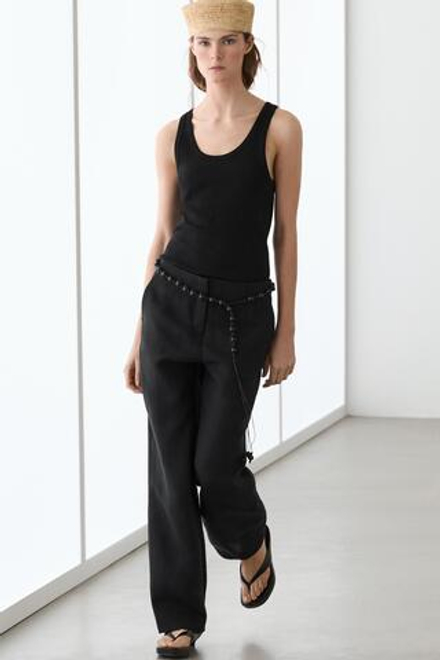 Massimo Dutti Прямые брюки из льна с драпировкой, черный