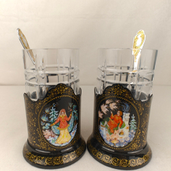 Чайный набор подстаканников "Русские сказки" (ручная роспись Палех) №20