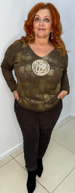 Итальянский джемпер с "золотым" напылением в шоколадном цвете