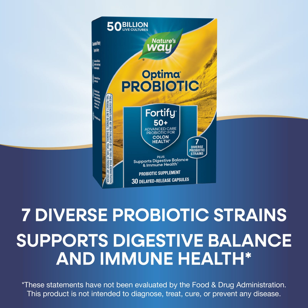 Nature's Way, пробиотик Optima®, Fortify® для людей старше 50 лет, 50 млрд КОЕ, 30 капсул с отсроченным высвобождением