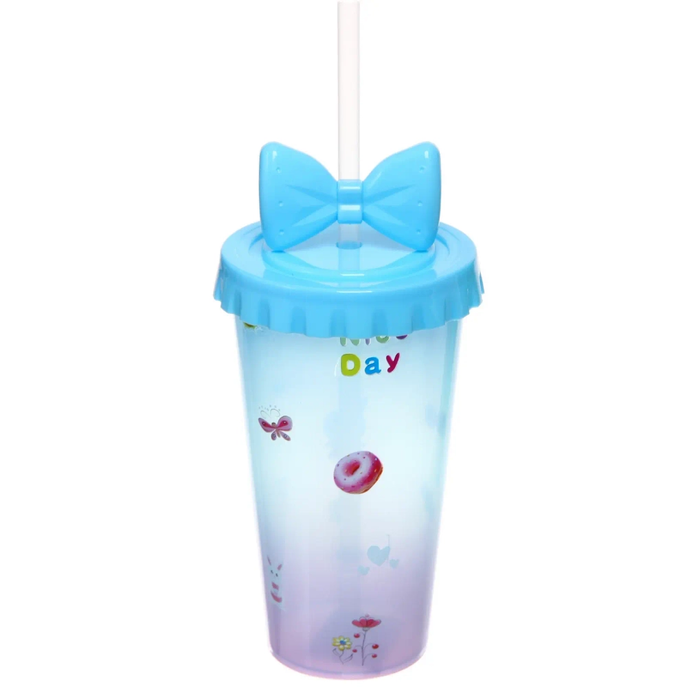 Стакан пластиковый 600мл «Сладости» с трубочкой, цвета микс