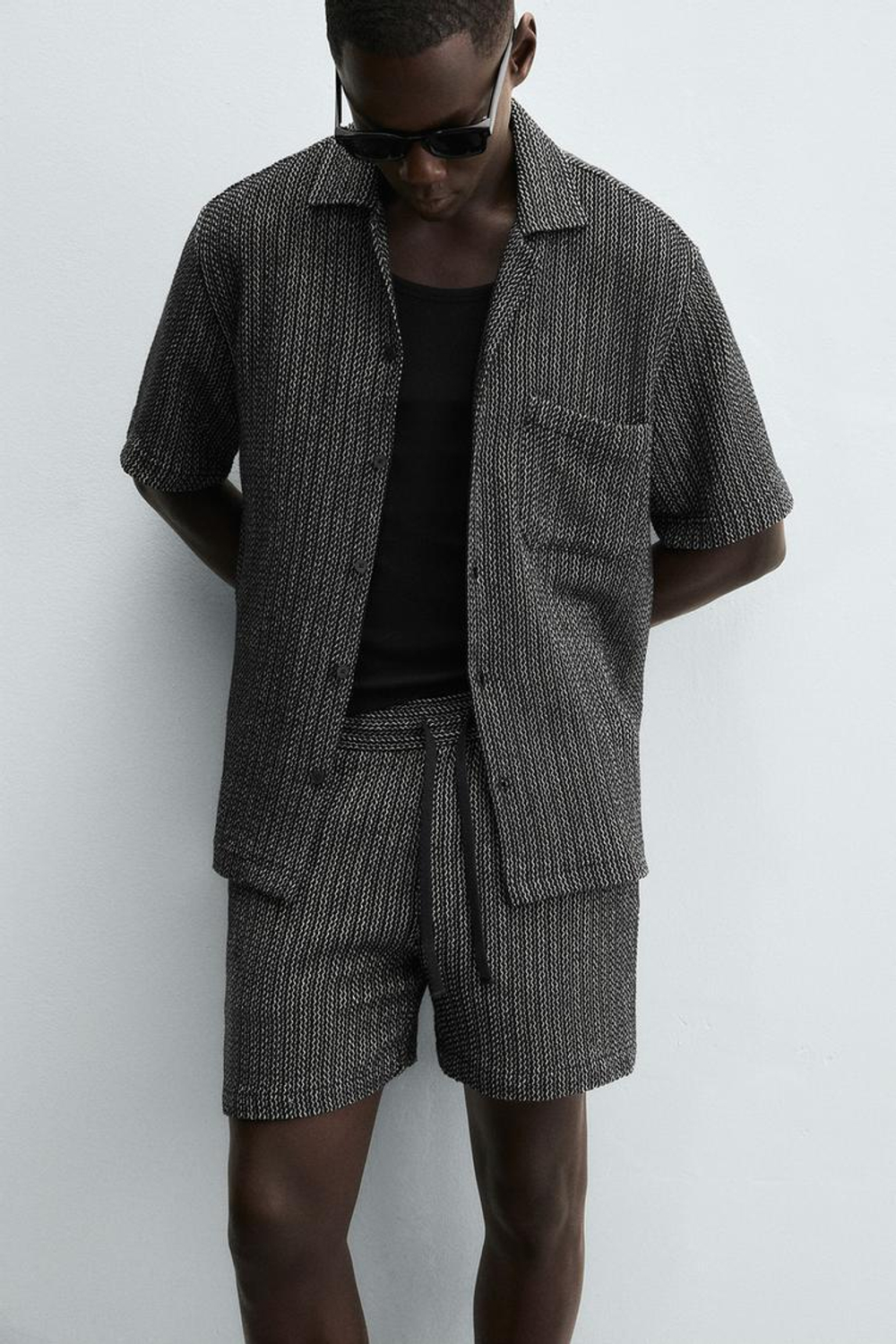 ZARА РУБАШКА JACQUARD С ТЕКСТУРОЙ, МОРСКОЙ СИНИЙ