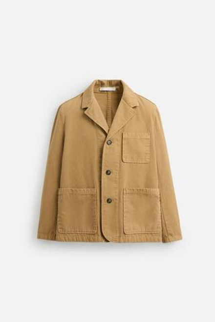 ZARA БЛЕЙЗЕР RELAXED FIT ИЗ ТКАНИ С ЭФФЕКТОМ ПОТЕРТОСТИ, ТАБАЧНЫЙ