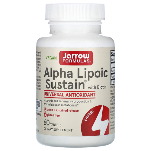 Jarrow Formulas, Alpha Lipoic Sustain, альфа-липоевая кислота с биотином, 300 мг, 60 таблеток