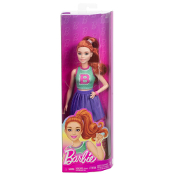 Кукла Barbie Fashionistas № 232 с рыжими волосами, в спортивном трикотажном топе с буквой «B» и плиссированной фиолетовой юбке с часами и кроссовками/ артикул FBR37 HYT90 / GTIN 194735255603