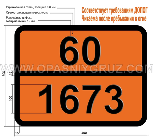 Табличка Опасный груз 60-1673 ФЕНИЛЕНДИАМИНЫ (о- м- п-)