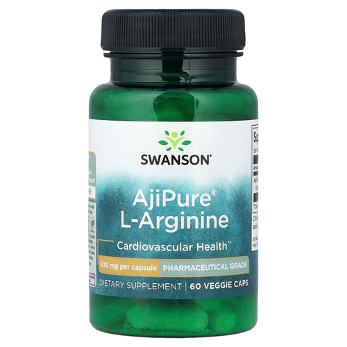 Swanson, L-аргинин AjiPure®, 500 мг, 60 растительных капсул