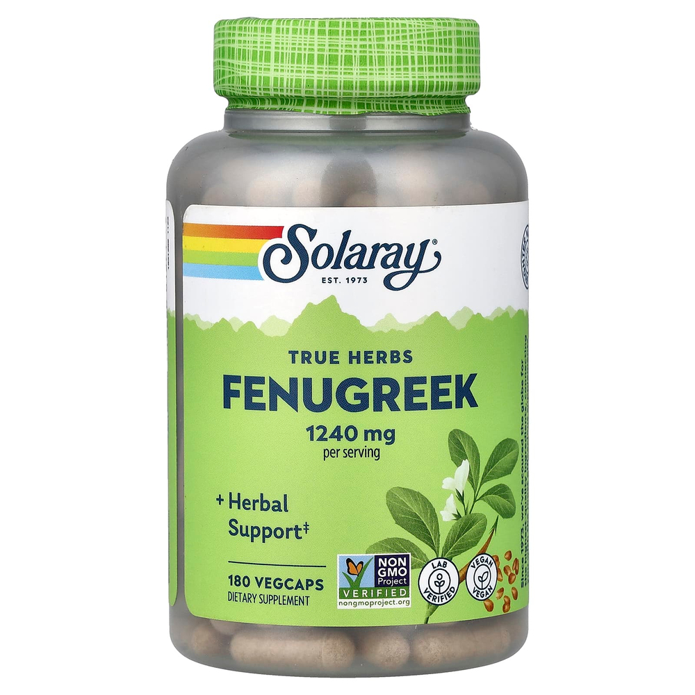 Solaray, True Herbs, пажитник, 180 вегетарианских капсул (620 мг на капсулу)