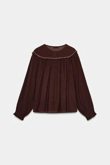 ZARA БЛУЗА С ВЫШИВКОЙ И БИСЕРОМ, БАКЛАЖАННЫЙ
