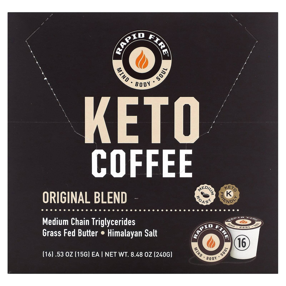 RAPIDFIRE, Keto Coffee Pods, оригинальная смесь, средней обжарки, 16 капсул по 15 г (0,53 унции)