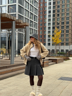 Шерстяная юбка в складку серый