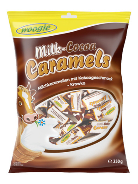 Молочные конфеты с какао "Коровка" Woogie 250 г, Ароматный вкус какао в сливочно-карамельной ириске 250 гр.