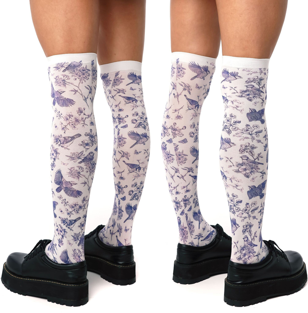 Белые гольфы с цветным принтом в виде птиц (Цвет: белый)