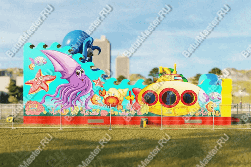 Коммерческий надувной батут "Веселый осьминог" 10*6*6 м