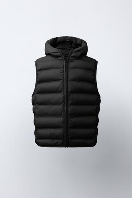 ZARA ЛЕГКИЙ ЖИЛЕТ С КАПЮШОНОМ WATER REPELLENT, ЧЕРНЫЙ