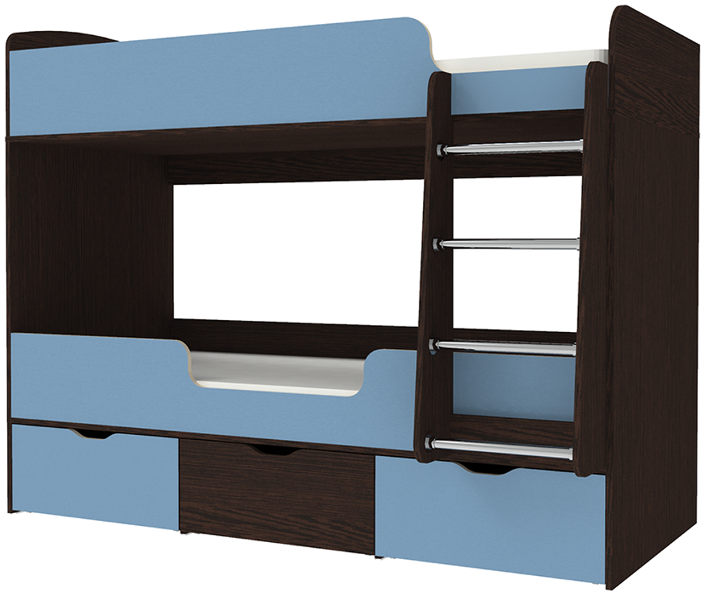 Кровать двухъярусная КарИВи Малыш Двойняшка 80х180 Венге Светло-синий, голубой