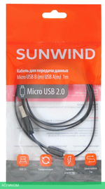 Кабель SunWind USB (m)-micro USB (m) плоский 1м черный