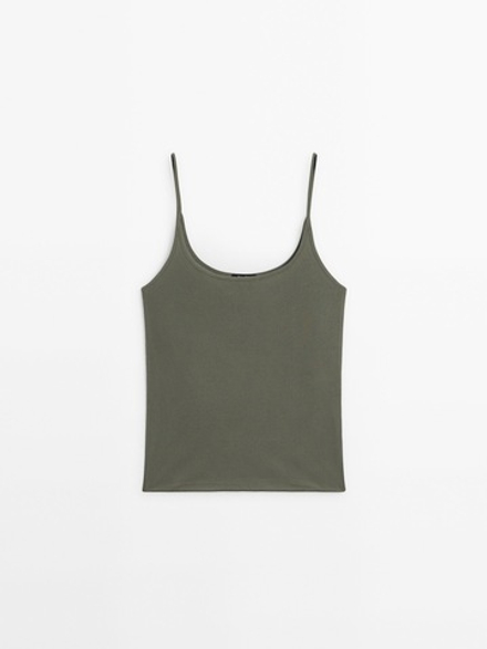 Massimo Dutti Топ из 100% шелка на бретелях, хаки