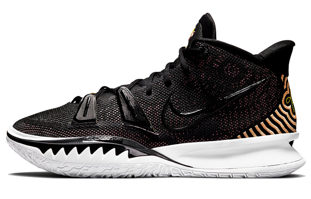 Nike Kyrie 7 EP round head lace-up fabric synthetic leather shock absorption non-slip wear-resistant mid-cut actual combat basketball shoes men's black gold domestic version