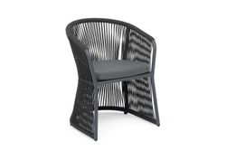 "Романо" стул плетеный из роупа, каркас алюминий темно-серый (RAL7024) муар, роуп темно-серый круглый, ткань темно-серая 027