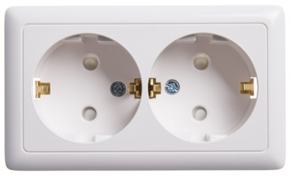 Розетка 2-местная ОП с заземляющим контактом со шторками 16А 250В белый Хит