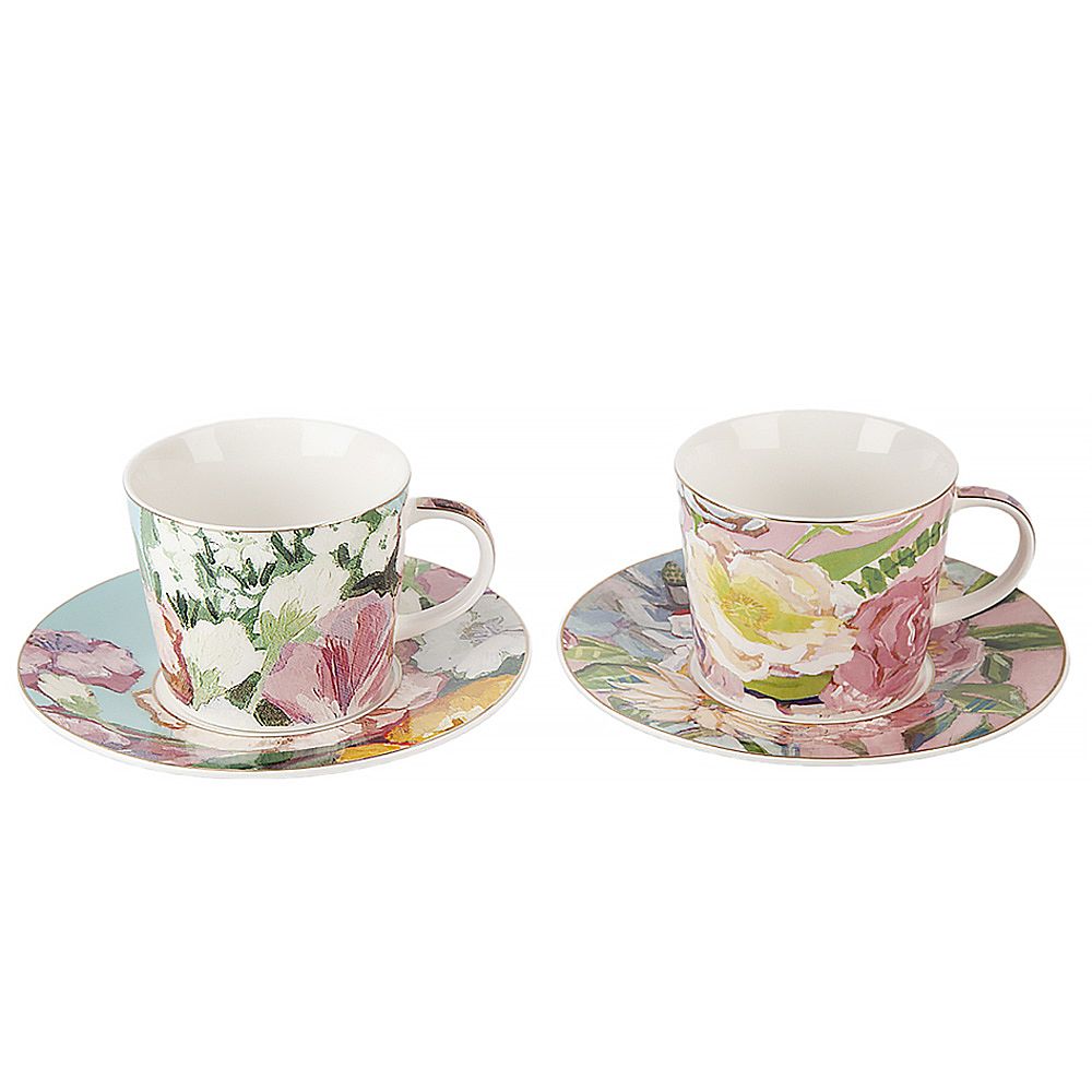 Набор чайный 4пр. "Flowers" (2 персон) v=220мл (фарфор) (подарочная упаковка)