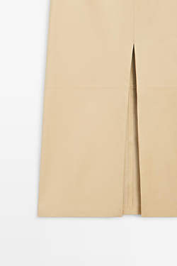 Massimo Dutti Юбка миди из кожи наппа, ванильный