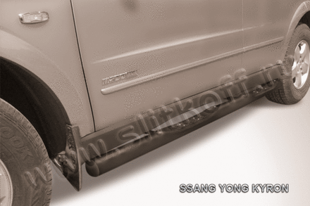Пороги стальные SsangYong Kyron (2007-2015) d76 с проступями (серебристые)