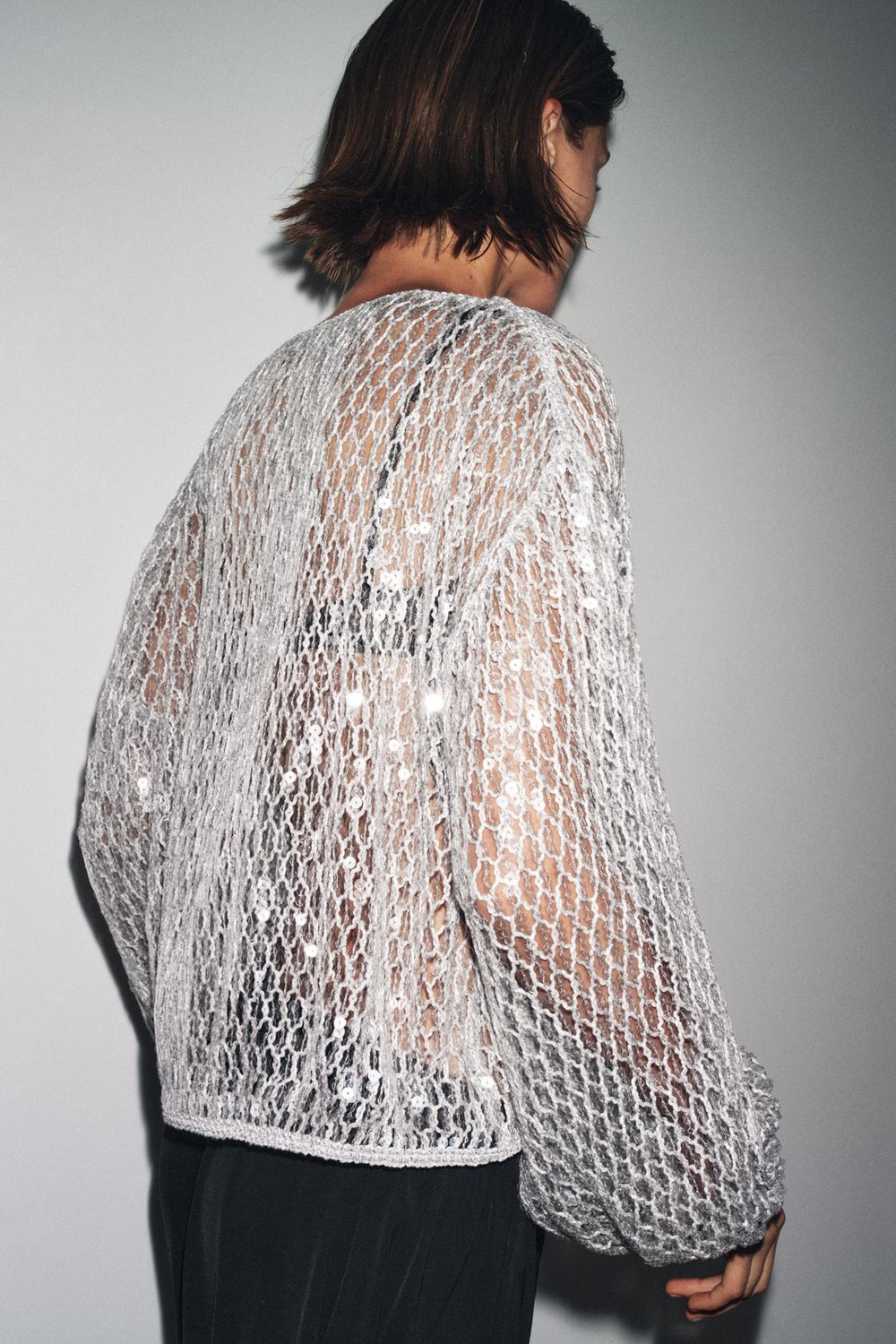 ZARA ТОП С БЛЕСТКАМИ ИЗ КОЛЛЕКЦИИ ZW, СЕРЕБРИСТЫЙ