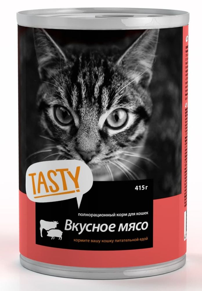 Влажный корм для кошек TASTY мясное ассорти в соусе, банка, 415 г Влажный корм для кошек TASTY мясное ассорти в соусе, банка, 415 г