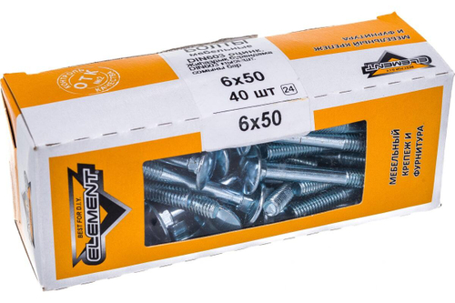 БОЛТ МЕБЕЛЬНЫЙ ELEMENT DIN603 ОЦИНК 6Х50 40ШТ 102720
