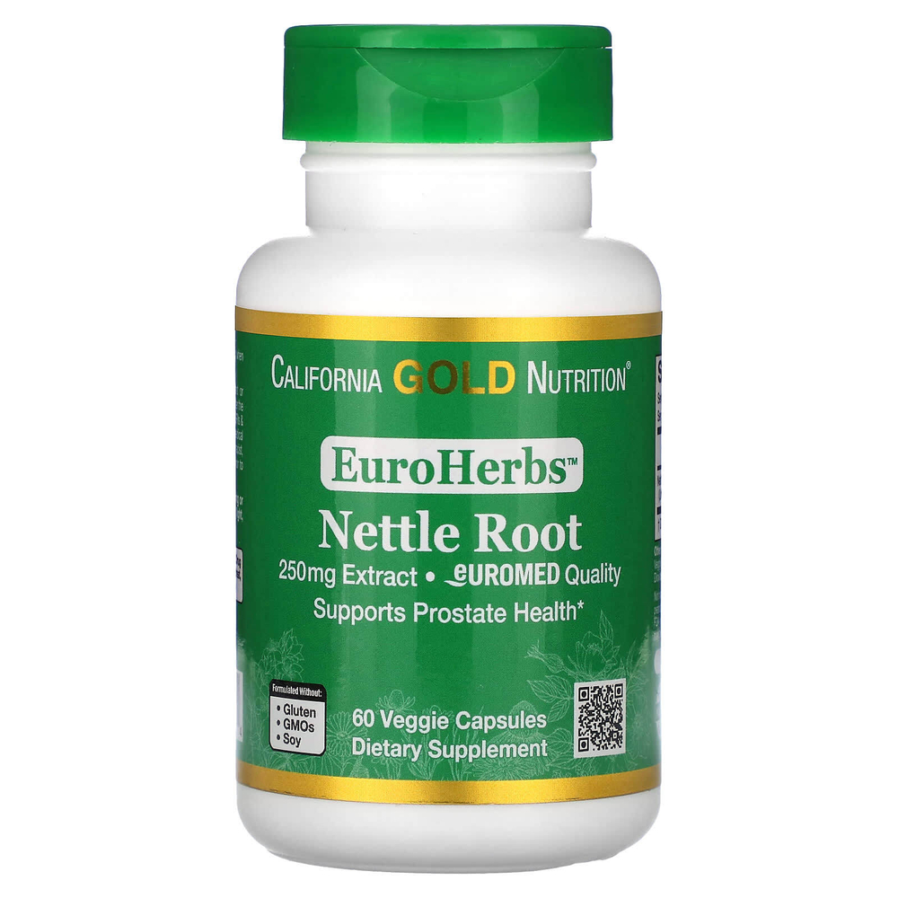 California Gold Nutrition, EuroHerbs, экстракт корня крапивы, качество Euromed, 250 мг, 60 растительных капсул