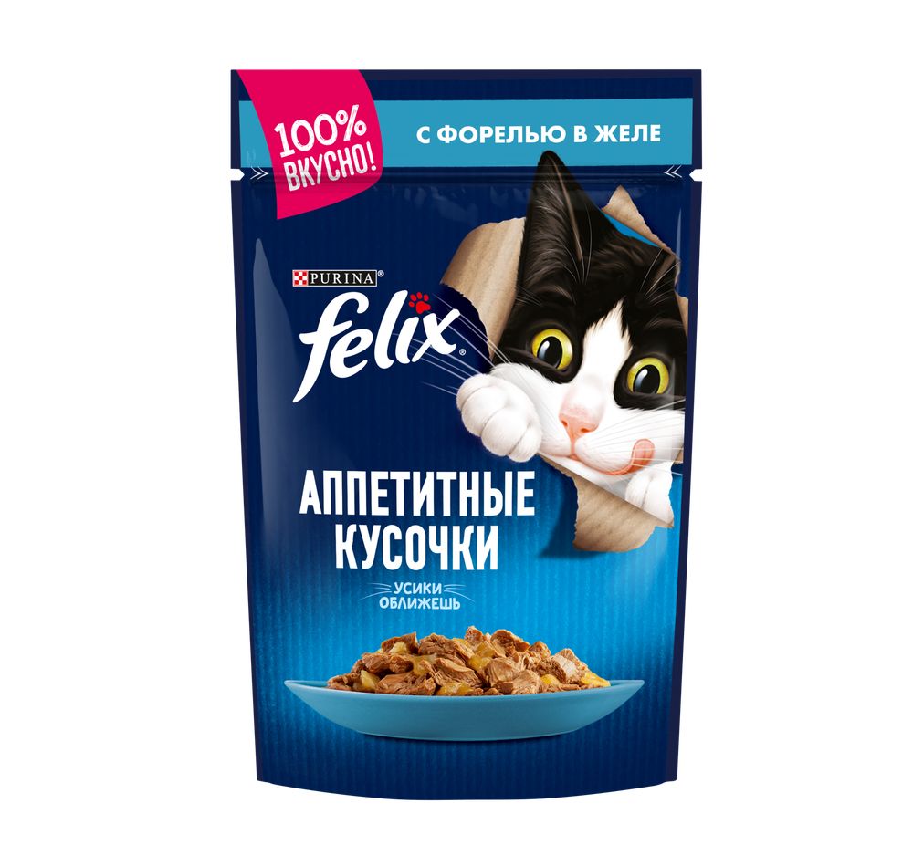 Влажный корм для кошек Felix Аппетитные кусочки в желе с форелью 75 г